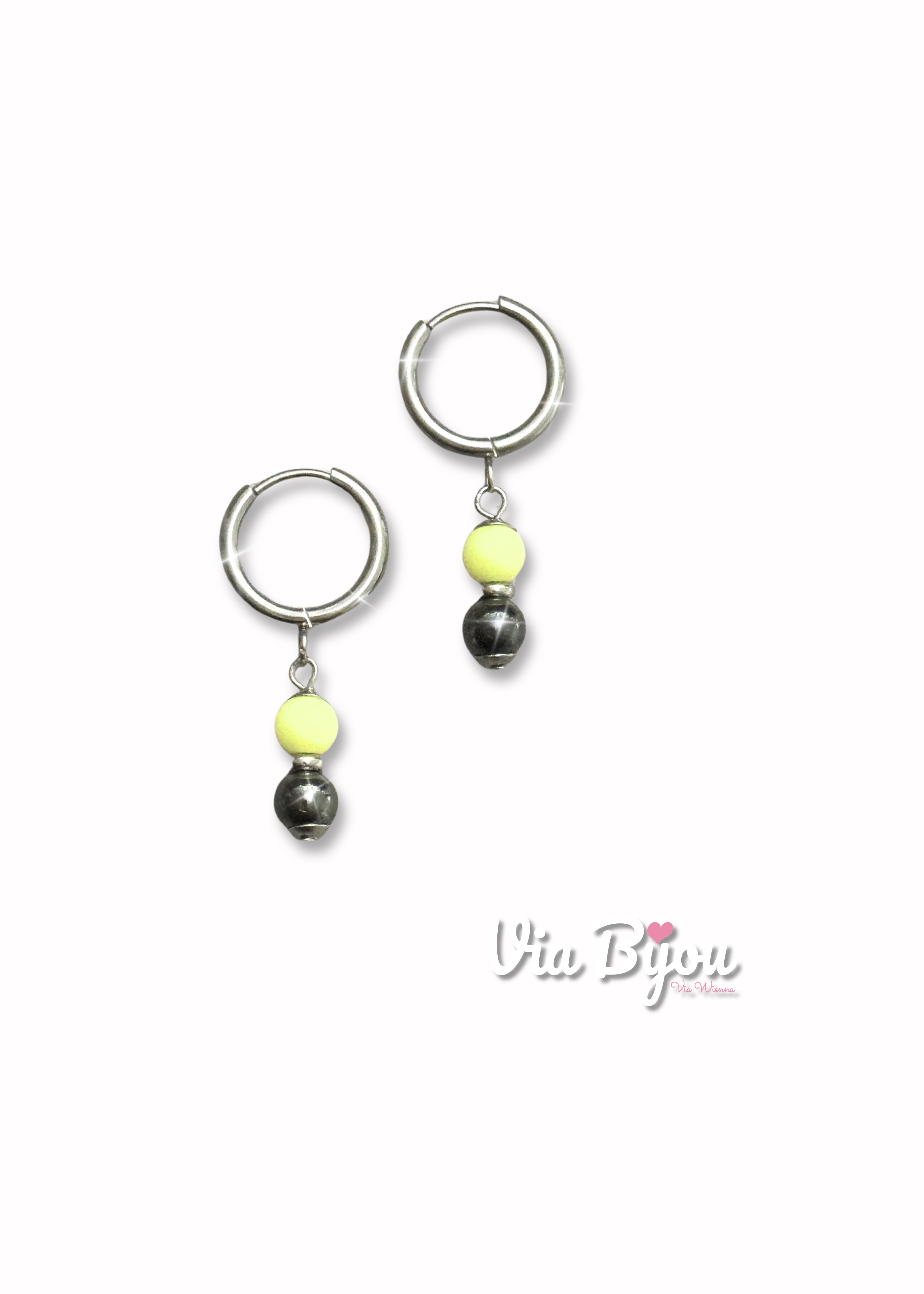 Round hematite earrings with yellow / PRO